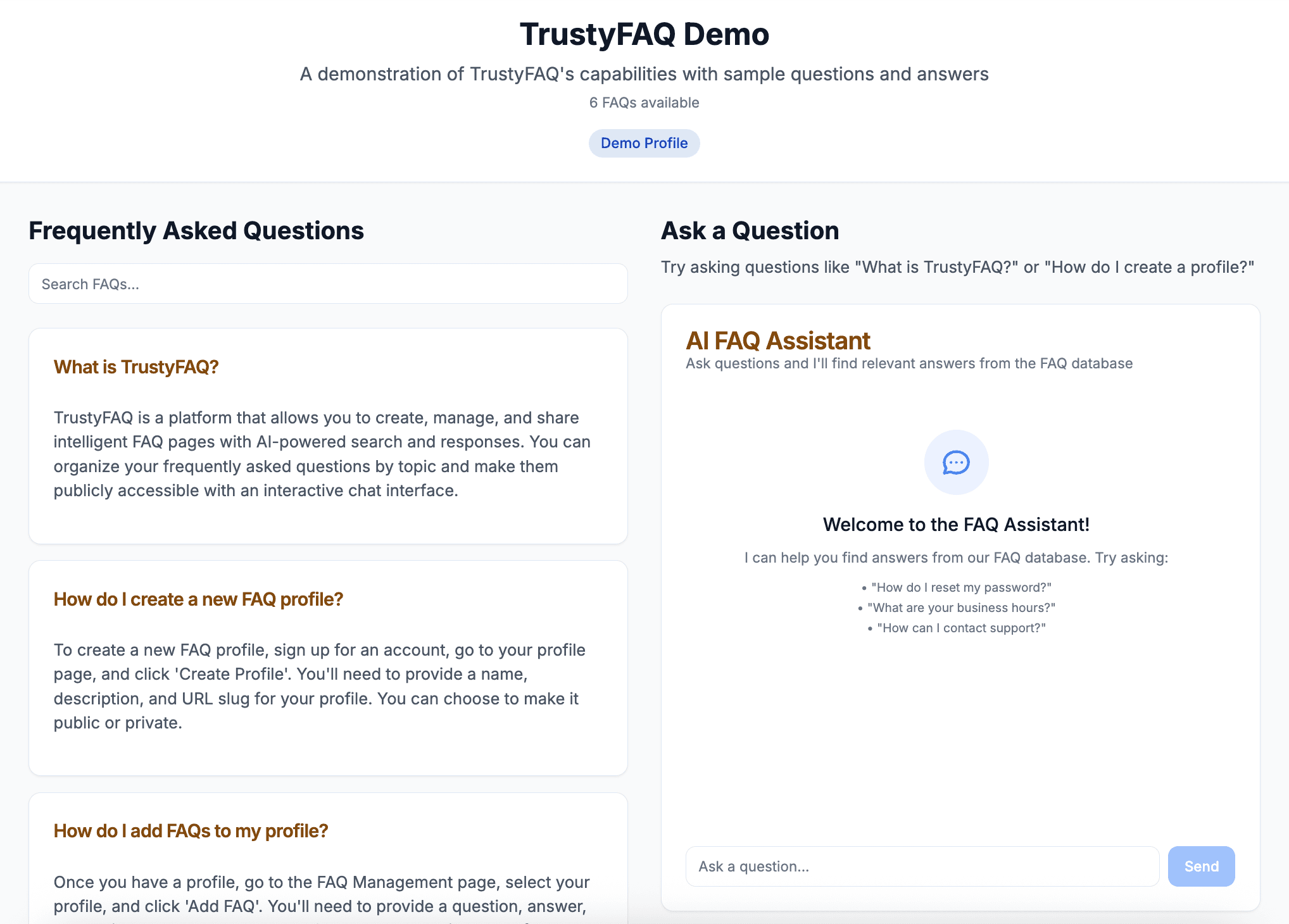 TrustyFAQ Demo Interface